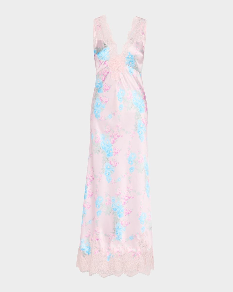 Serene Satin Lace-Trimmed Maxi Dress